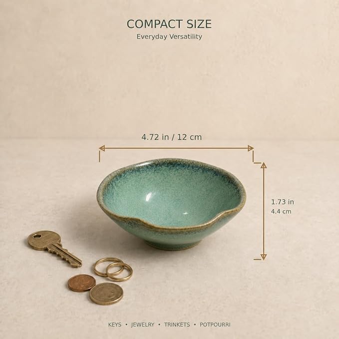 4.7" Small Decorative Bowl, Small Key Bowl, Ceramic Potpourri Bowl | Green Bowl - Image 4