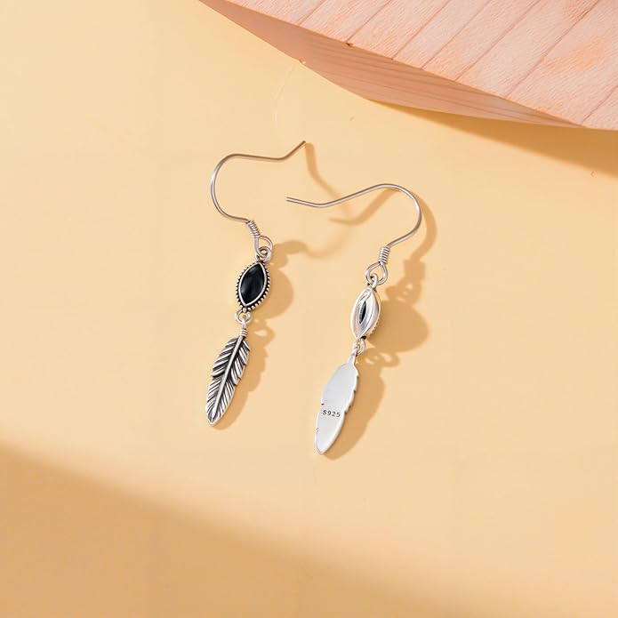Feather Earrings for Women 925 Sterling Silver Western Boho Drop Dangle Earrings Vintage Feather Jewelry Gifts