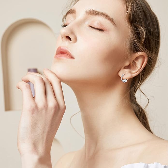 JUSTKIDSTOY Hypoallergenic Panda/Unicorn/Hummingbird/Dolphin Hoop Earrings for Women 925 Sterling Silver Animal Huggie Hoop Earrings Jewelry Gifts for Sensitive Ears