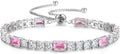 FANCIME Birthstone Bracelet for Women, Sterling Silver 4x6mm Gemstone Tennis Bracelet Bolo Adjustable Chain Fine Jewelry Birthday Gifts for Women Mom Wife Her