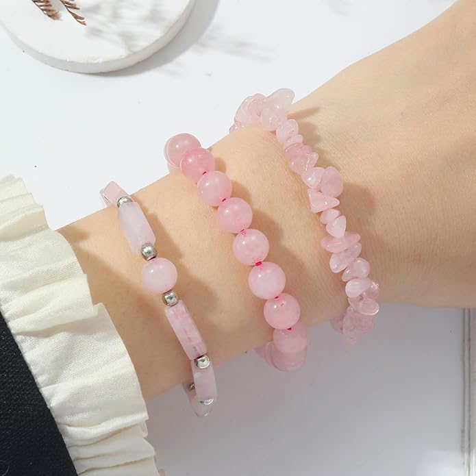 3Pcs Natural Stone Bracelets for Women 8mm Crystal Beaded Bracelets Handmade Stretch Bracelet Healing Crystal Jewelry for Women