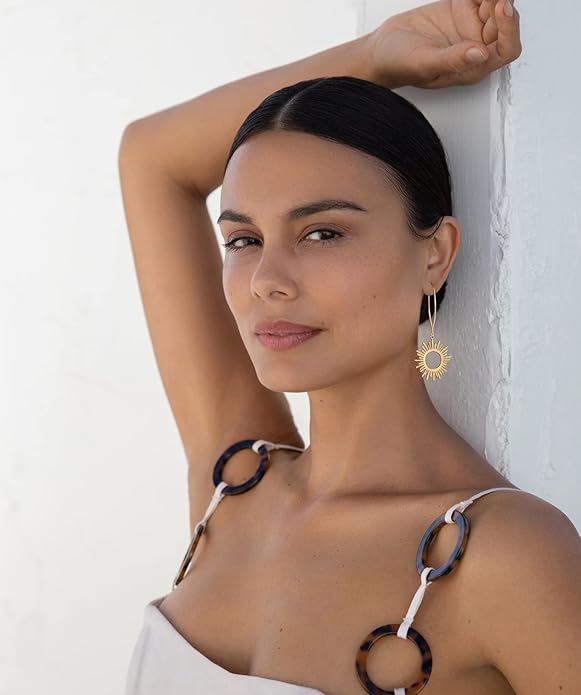 Geometric Drop Dangle Earrings Boho Statement Long Hoops 18k Gold Plated Lightweight Earrings for Women Girls