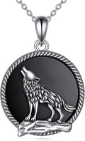 YFN Wolf Necklace Gifts for Men Women Sterling Silver Opal Moon Wolfs Jewelry Birthday 18+2"