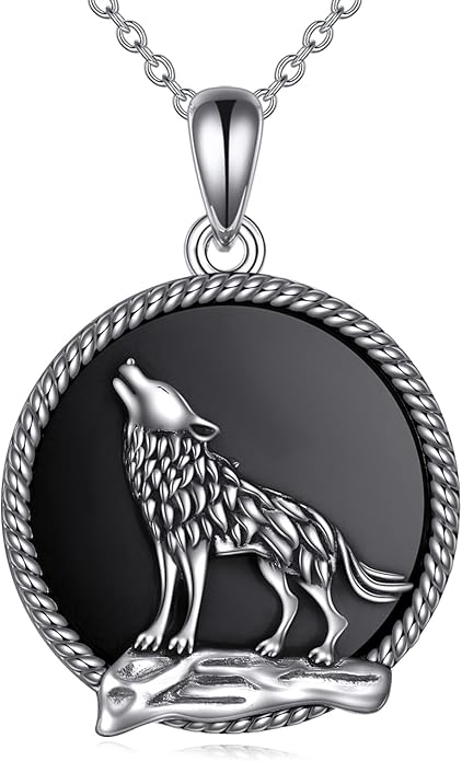 YFN Wolf Necklace Gifts for Men Women Sterling Silver Opal Moon Wolfs Jewelry Birthday 18+2"