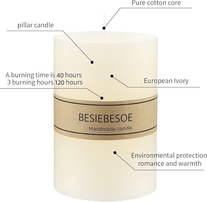 3×4 Ivory Pillar Candles Set of 3 Unscented Handpoured Weddings, Home Decoration - Image 3