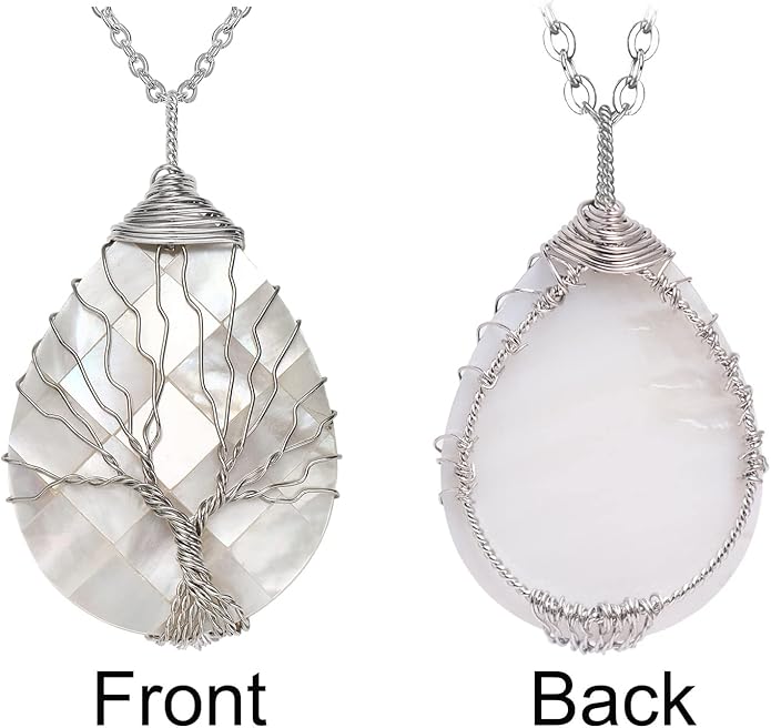 sedmart Tear Drop Abalone Shell Pendent Necklace Wire Wrap Abalone Shell Tree of Life Pendant Necklace Fashion Necklace Jewelry for Women handmade necklace mothers day necklace for mom jewelry