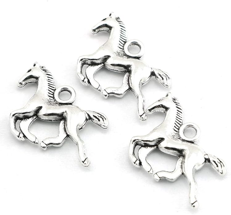 50pcs Horse Charms Pendants Alloy DIY Bracelet Necklace Jewelry Making Craft Accessories 20x15mm (Antique Silver)