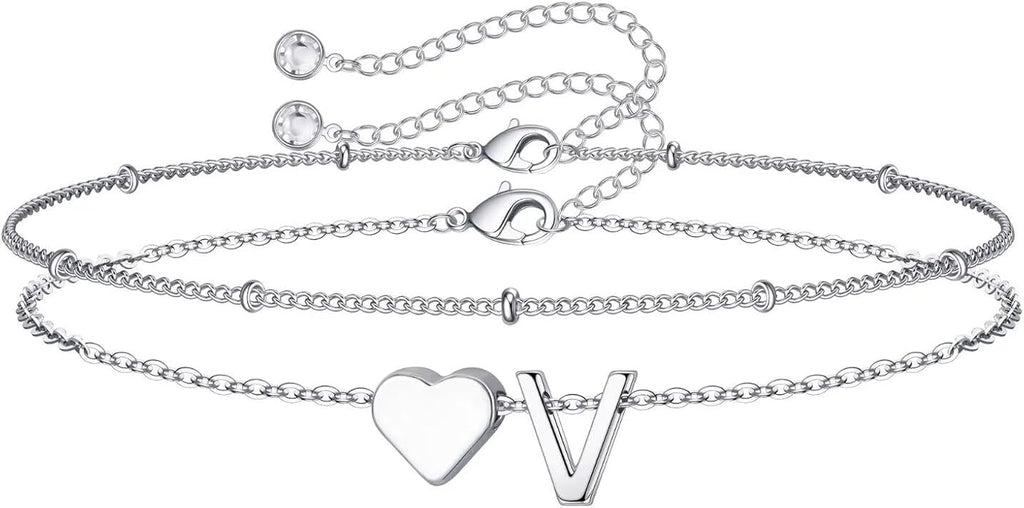 M MOOHAM Valentines Day Gifts for Kids Teen Girls -14K-Gold-Plated Heart Initial A-Z Bracelets for Women Girl Dainty Gold Bracelets Birthday Valentines Gifts for Women Her Teenage Girls Kid Teen Gift