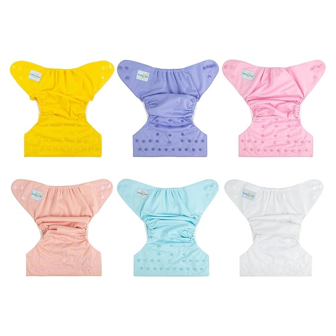 babygoal Cloth Diaper Covers 6 Pack with Wet Bag for Fitted Diapers and Prefolds with Double Gussets, Adjustable and Reusable for Baby Girls 6DCF07