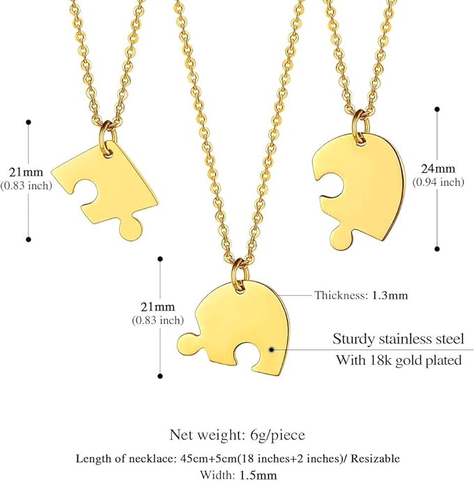 FindChic Personalized Matching BFF Necklace for 2/3/4/5/6 Puzzle Name Heart Pendant Stainless Steel Couple Necklace Set Customized Necklaces for Teen Girls