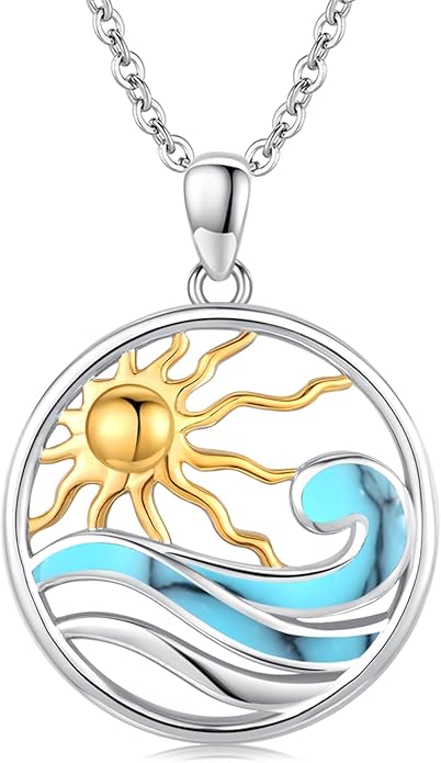 Midir&Etain Ocean Necklace 925 Sterling Silver Blue Opal Necklace Starfish/Flip Flop/Shark Pendant Beach Ocean Jewelry for Women