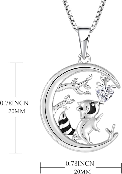 STARCHENIE Raccoon Necklace 925 Sterling Silver Heart Birthstone Pendant Cute Animal Jewelry for Women