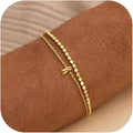 Initial Bracelets for Women, Dainty 14K Gold Plated Layered Letter Bracelet, Trendy Charm Stackable Jewelry Valentines Day Gift for Her