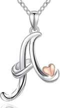 CELESTIA 925 Sterling Silver Initial Necklaces 26 Letter with Rose Gold Heart - 18 Inch Chain