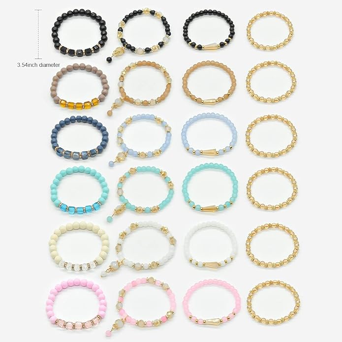Bohemian Bracelet Sets for Women - 6 Sets Stackable Stretch Bracelets Multi-color Boho Jewelry for Women Hippie Bracelets Dainty Jewelry