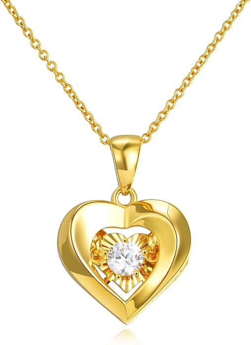 Real 18k Gold Heart Necklace for Women, Fine Cubic Zirconia Love Jewelry Gifts for Her (18kt Gold Chain 16+2 inch)