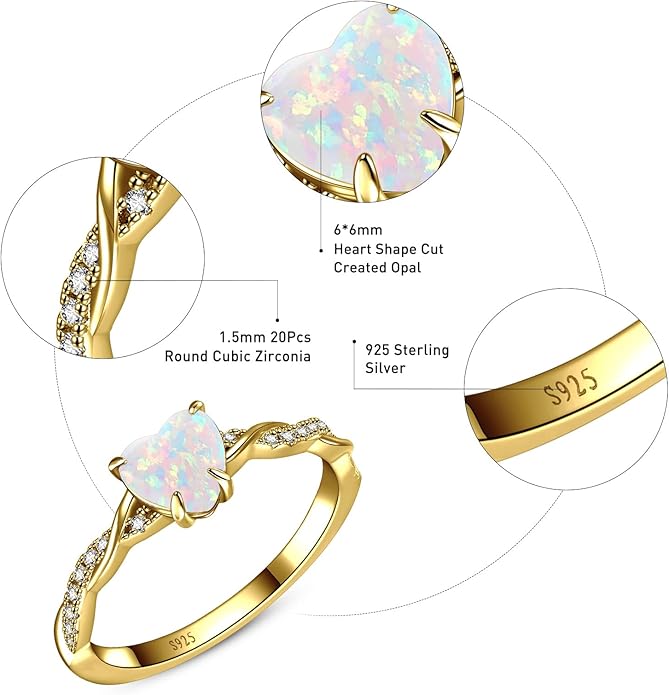 1.25ct Womens Heart Promise Ring, 925 Sterling Silver Heart Cut Created Emerald/Sapphire/Amethyst/Ruby/Cubic Zirconia/Opal Twisted Vine Engagement Ring for Women Size 5-10