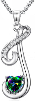 Valentines Day Gifts for Women Alphabet A to Z Initial Birthstone Pendant Necklaces for Women - 18k White Gold Plated Personalized Name Jewelry Valentine Mothers Day Birthday Gifts for Women Her Girlfriend