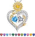 Iefil Valentines Day Gifts for Her - 925 Sterling Silver Sunflower Double Birthstone Necklace for Women, Anniversary Birthday Gifts for Wife, You Are My Sunshine Necklaces, Jewelry for Wife Mom