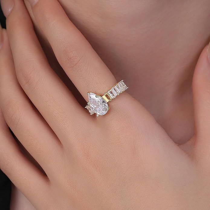 14K Gold over S925 Sterling Silver Teardrop Shape Ring, Pear Cut Radiant Cut Moissanite Ring, A Sparkling Tear of Joy for Celebrated Moments