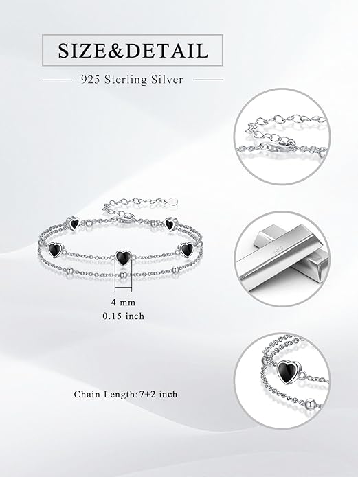 Birthstone Anklet/Bracelets for Women 925 Sterling Silver Charm Link Double Strand Heart Birthstone Jewelry Gift for Wife Women Mother's Day Gift