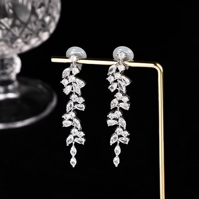 Clip on Earrings for Women 925 Sterling Silver Plated Cubic Zirconia Long Tassel Dangle Drop Earrings Non Pierced Earrings for Women Jewelry Gifts Wedding Party