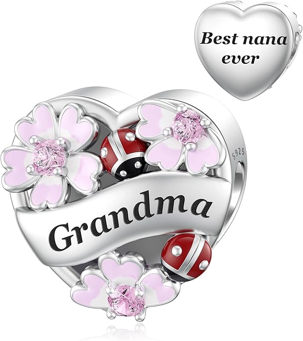JIAYIQI Heart Love Charms for Mom Grandma Daughter Sister Friend Wife Fit Bracelet 925 Sterling Silver Daisy Ladybug Charm Bead Valentine's Day Mother's Day Birthday Christmas Jewelry for Women