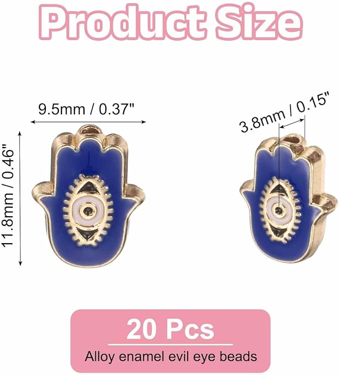 MECCANIXITY 20 Pcs Hand Evil Eye Beads Colorful Flat Loose Spacer Evil Eye Charms for DIY Bracelet Earrings Necklace Crafts Jewelry Making, Bright Blue