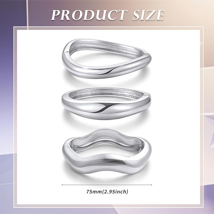 3 Pcs Gold Bangle Bracelets for Women Trendy Chunky Cuff Bracelet Silver Irregular Statement Stackable Bangle Bracelet Minimalist Cuff Jewelry for Women Gifts