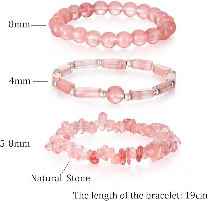 3Pcs Natural Stone Bracelets for Women 8mm Crystal Beaded Bracelets Handmade Stretch Bracelet Healing Crystal Jewelry for Women