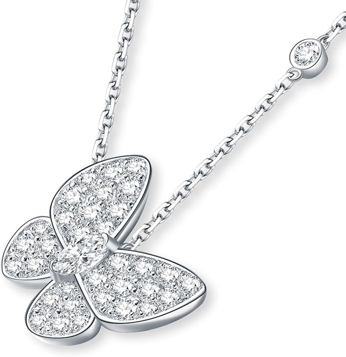 Lab Grown Diamond Necklace, Solid 925 Sterling Silver with Round Cut, Fine Jewelry for Women Anniversary Birthday Valentine’s Day Gifts