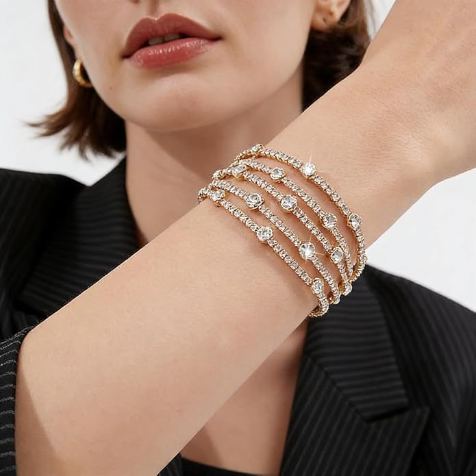Suyi Rhinestone Bracelet Multilayer Gold Cuff Bracelet for Women Crystal Braidal Bracelets