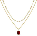 Layered Birthstone Necklace for Women Girls, 14K Gold-Plated Paperclip Chain Choker Necklace with Rectangle Birthstone Pendant Birthday Gifts for Women Girls Dainty Small