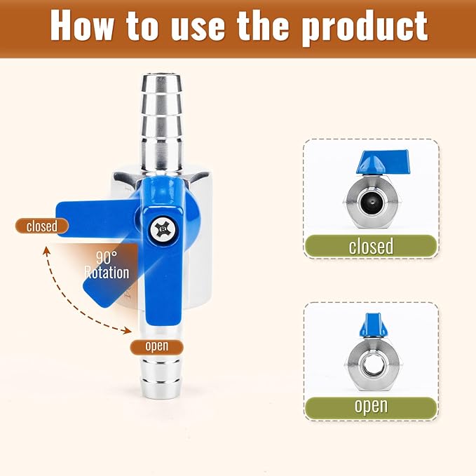 2Pack 3/8" Hose ID Barb Mini Ball Valve, 304 Stainless Steel Small Shut Off - Image 4