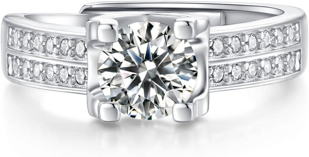 S925 Sterling Silver Adjustable Anniversary Rings for Women,1 Carat Diamond Ring D-color VVS1,Stylish Engagement Gifts for Your Loved One