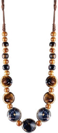 MINACHI Boho Hippie Round Ceramic Beads Strand Necklace, Vintage Bohemian Summer Beach Jewelry Gift for Women