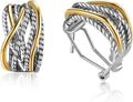 Mytys Two Tone Huggie Hoop Earrings Cross Over Design Twisted Rope Silver Gold Statement Wide Band Clip On Hoops for Women Fashion Jewelry Gift