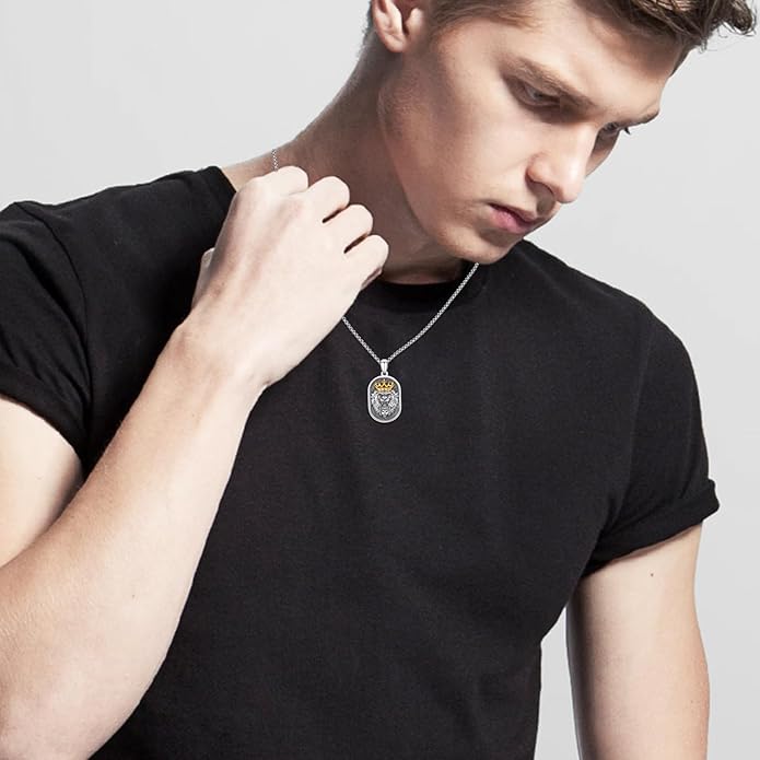 Cuoka Lion Necklace for Men Women S925 Sterling Silver King Retro Punk Gothic Hip Hop Rock Animal Lion Head Pendant Charm Jewelry Chain Necklace Viking Protection Amulet Necklaces