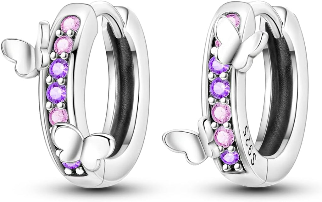 Parmuz 925 Sterling Silver Huggie Hoop Earrings Butterfly Posts Thick Chunky Hoops for Women Small Tiny cuff Cubic Zirconia Snake Heart Earring