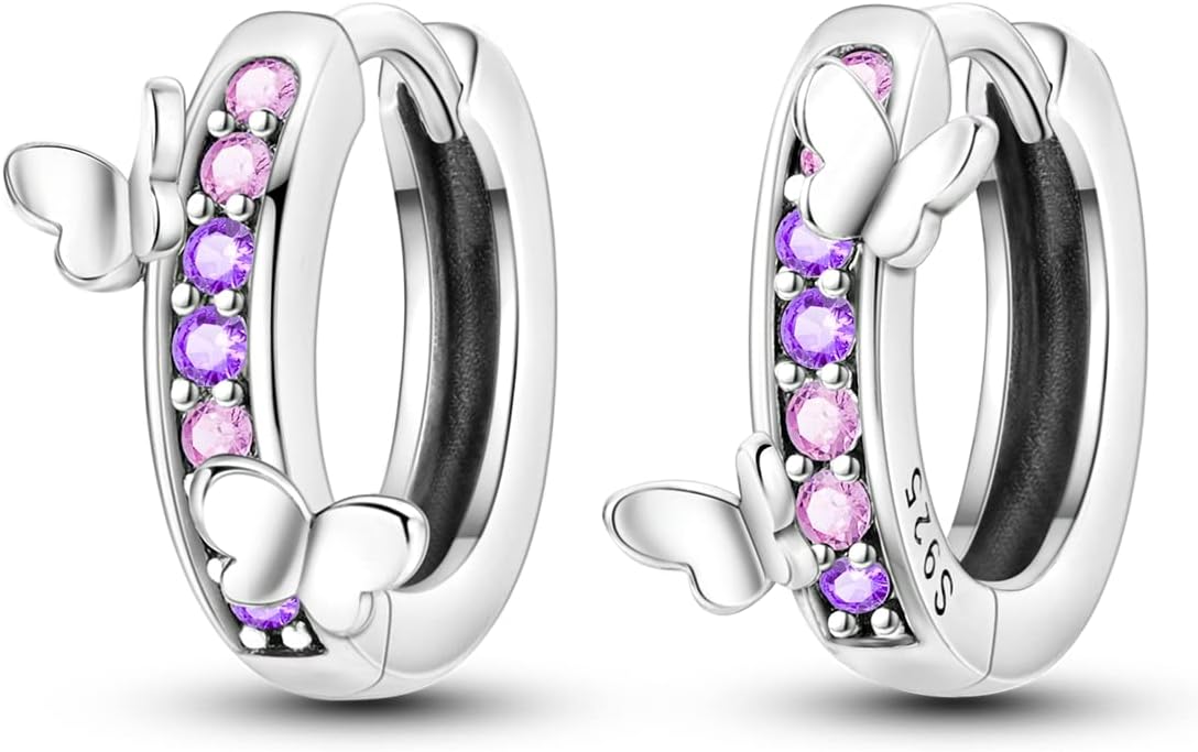 Parmuz 925 Sterling Silver Huggie Hoop Earrings Butterfly Posts Thick Chunky Hoops for Women Small Tiny cuff Cubic Zirconia Snake Heart Earring