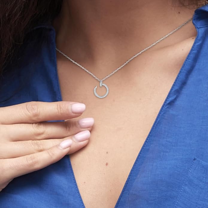 Lab Grown Diamond Necklace, Solid 925 Sterling Silver with Round Cut, Fine Jewelry for Women Anniversary Birthday Valentine’s Day Gifts