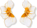 Chunky Gold Statement Earrings For Women Gold Plated Sectored Flower Leaf Shell Angel Wing Earrings Trendy Boho Jewelry For Women Large Stud Earrings Hypoallergenic Earrings