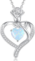 LOUISA SECRET Rose Flower Heart Birthstone Necklaces for Women, 925 Sterling Silver Fine Jewelry, Pendant Heart Necklaces Birthday Anniversary Christmas Gift for Women Wife Mom Girlfriend Lady