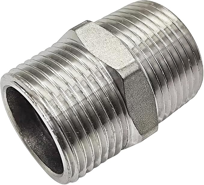 2" Male to 2" Male NPT Hex Nipple, Pipe Fittings 304 Stainless Steel Threaded by JoyTube