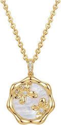 MEVECCO Birth Flower Necklace For Women 18k Gold Plated Mother Of Pearl Disc Floral Pendant Necklace Dainty 12 Birth Month Flower Handmade Personalized Jewelry Anniversary Christmas Birthday Gifts