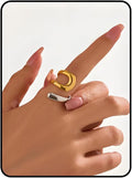 Chunky Rings For Women, Gold Silver Thumb Ring Asymmetrical Wavy Curve Ring Adjustable Non Tarnish Dainty Stainless Steel New Year Anniversary Birthday Jewelry Gift