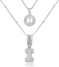 Initial Letter Necklace for Women 14k White Gold Silver Plated Dainty Necklaces Trendy Chunky Custom Layered Necklace Set Personalized Round Circle Zirconia A-Z Letter Chain Pendant Jewelry Gift