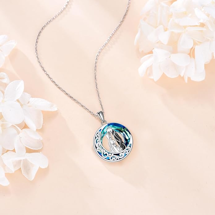 LILALO Nightmare Necklace Sterling Silver Abalone Shell Crystal Jack and Sally Necklace Jack Skellington Skull Jewelry Skull Necklaces for Women