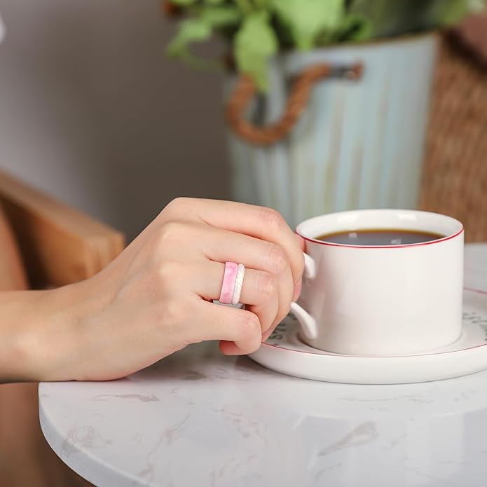 Egnaro Women's Bridal Rings Sets, Inner Arc Ergonomic Breathable Design Silicone Rubber Wedding Bands