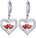 Valentines Day Gifts for Women, Heart Leverback Earrings Double Birthstone Dangle Earrings for Women, Love Jewelry for Her, Anniversary Birthday Gift for Mom Wife Girlfriend
